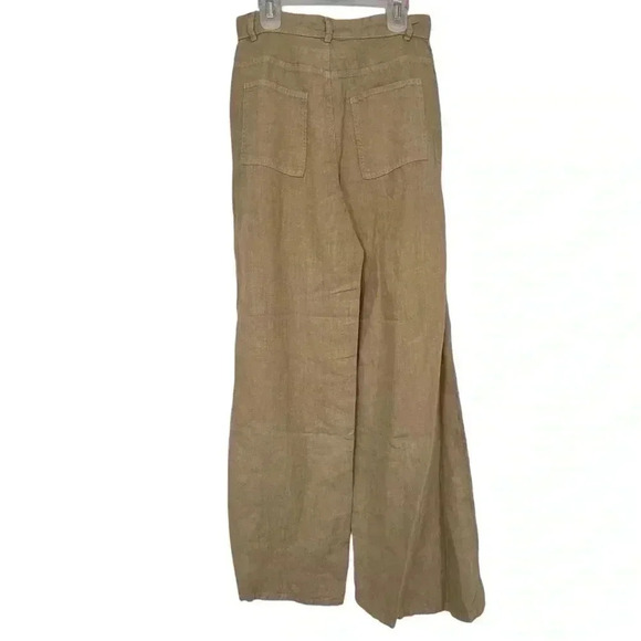 ENZA COSTA FRENCH LINEN HIGH-RISE WID LEG TROUSER PANTS WOMENS SIZE 1 OAT MILK - Picture 6 of 11